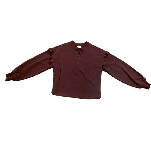 Sundays Ruffle Sleeve Long Sleeve Top Casual Fall Winter Burgundy Size XS - Picture 1 of 8